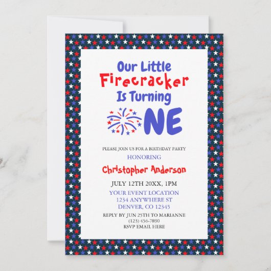 Little Firecracker 1. Geburtstag Einladung (Vorderseite)