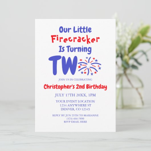 Little Firecracker 2. Geburtstag Einladung (Stehend Vorderseite)
