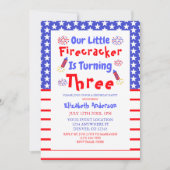 Little Firecracker 3. Geburtstag Einladung (Vorderseite)