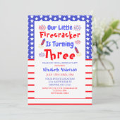 Little Firecracker 3. Geburtstag Einladung (Stehend Vorderseite)