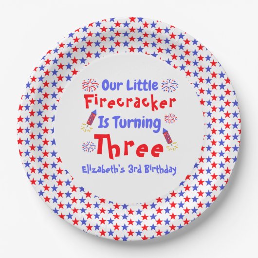 Little Firecracker 3. Geburtstag Pappteller (Vorderseite)