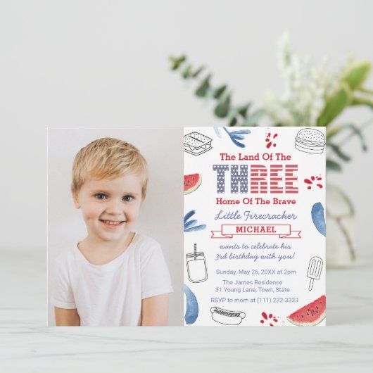 Little Firecracker 3. Geburtstag Party Einladung (Stehend Vorderseite)