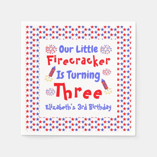 Little Firecracker 3. Geburtstag Serviette (Vorderseite)