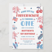 Little Firecracker 4. Juli 1. Geburtstag Einladung (Vorderseite)