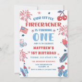 Little Firecracker 4. Juli 1. Geburtstag Einladung (Vorderseite)