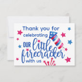 Little Firecracker 4. Juli 1. Geburtstag Foto Dankeskarte (Vorderseite)