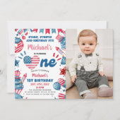 Little Firecracker 4. Juli 1. Geburtstag Foto Einladung (Vorderseite)