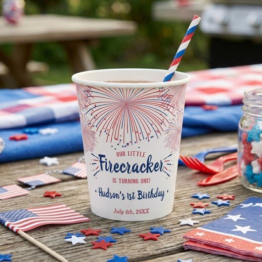 Little Firecracker 4. Juli 1. Geburtstag Pappbecher