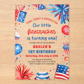 Little Firecracker 4. Juli 1. Geburtstag Party Acryleinladungen (Vorderseite)