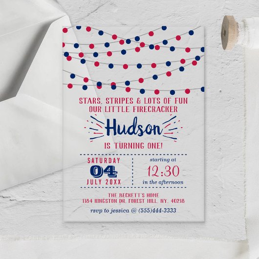 Little Firecracker 4. Juli 1. Geburtstag Party Acryleinladungen