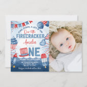 Little Firecracker 4. Juli 1. Geburtstag Party Einladung (Vorderseite)