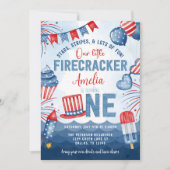 Little Firecracker 4. Juli 1. Geburtstag Party Einladung (Vorderseite)
