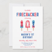 Little Firecracker 4. Juli 1. Geburtstag Party Einladung (Vorderseite)