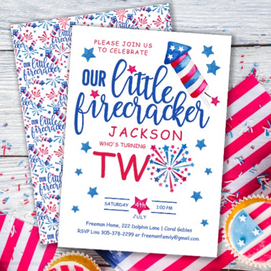 Little Firecracker 4. Juli 2. Geburtstag Party Einladung