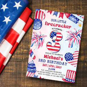 Little Firecracker 4. Juli 3. Geburtstag Party Einladung