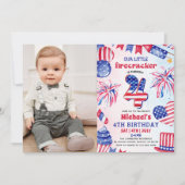 Little Firecracker 4. Juli 4. Geburtstag Foto Einladung (Vorderseite)