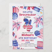 Little Firecracker 4. Juli 4. Geburtstag Party Einladung (Vorderseite)