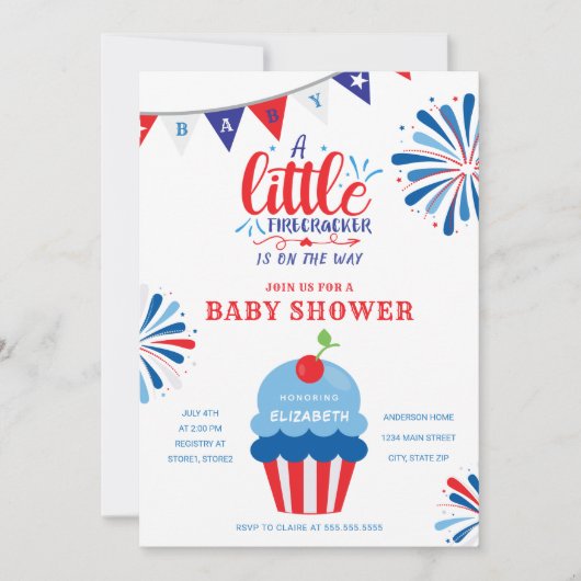Little Firecracker 4. Juli Babydusche Einladung (Vorderseite)
