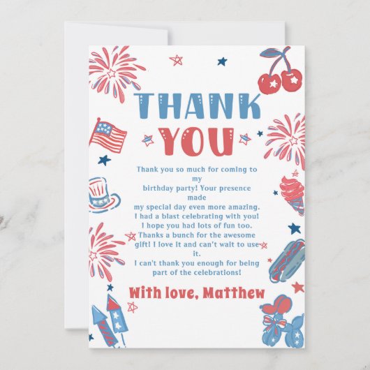 Little Firecracker 4. Juli Geburtstag Dankeskarte (Vorderseite)