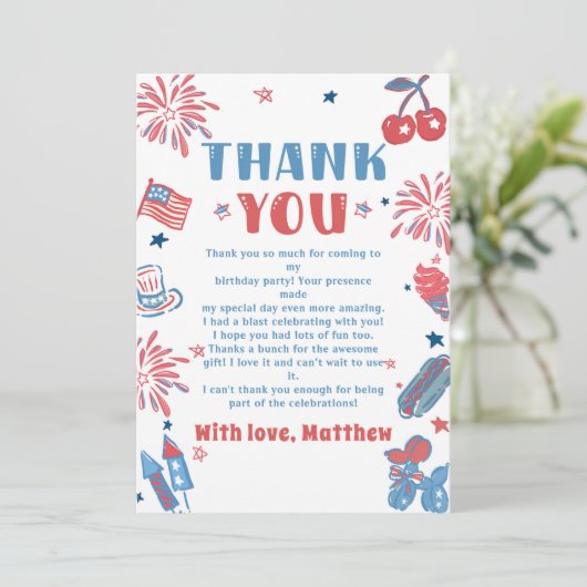 Little Firecracker 4. Juli Geburtstag Dankeskarte (Stehend Vorderseite)