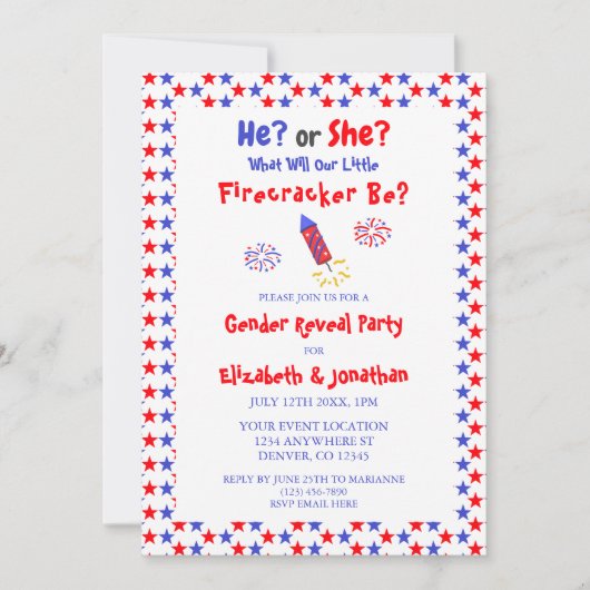 Little Firecracker American Gender Reveal Einladung (Vorderseite)
