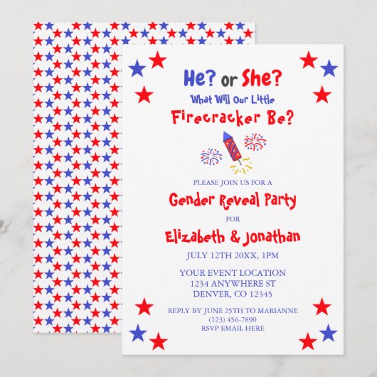 Little Firecracker American Gender Reveal Einladung (Vorne/Hinten)