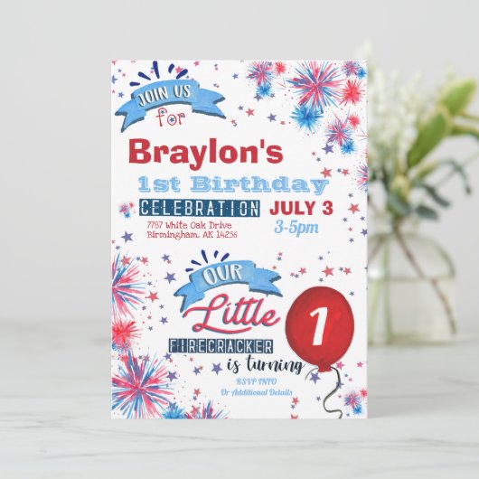 Little Firecracker Einladung zum 1. Geburtstag (Stehend Vorderseite)