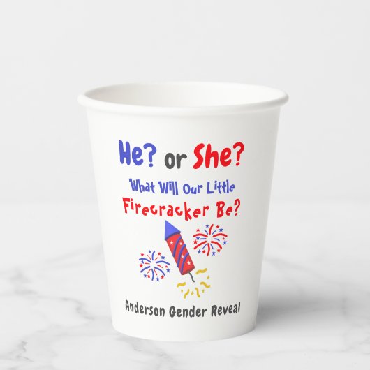 Little Firecracker Gender Reveal Pappbecher (Vorderseite)