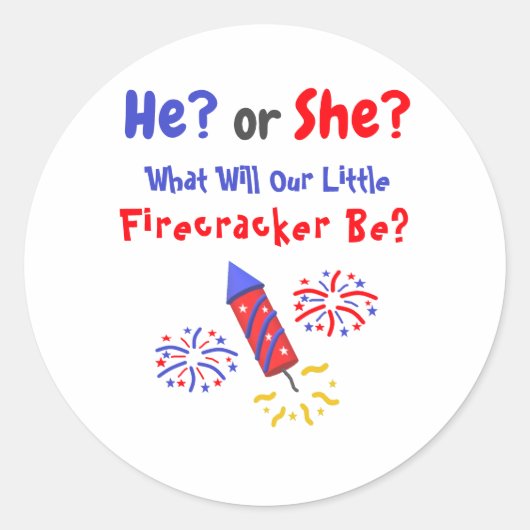 Little Firecracker Gender Reveal Runder Aufkleber (Vorderseite)
