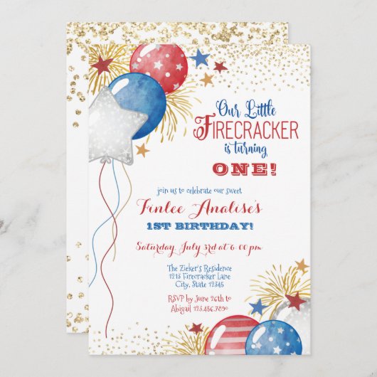 Little Firecracker Patriotic Juli Red White Blue Einladung (Vorne/Hinten)