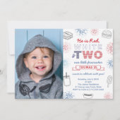 Little Firecracker Red Blue 2. Geburtstag Party Einladung (Vorderseite)