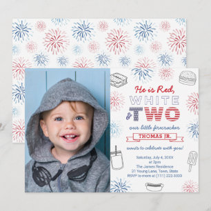 Little Firecracker Red Blue 2. Geburtstag Party Einladung