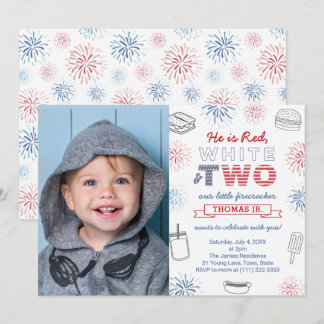 Little Firecracker Red Blue 2. Geburtstag Party Einladung