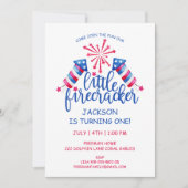 Little Firecracker Wasserfarbe 4. Juli Geburtstag Einladung (Vorderseite)
