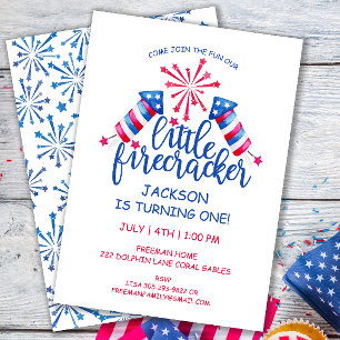 Little Firecracker Wasserfarbe 4. Juli Geburtstag Einladung