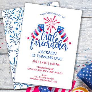 Little Firecracker Wasserfarbe 4. Juli Geburtstag Einladung