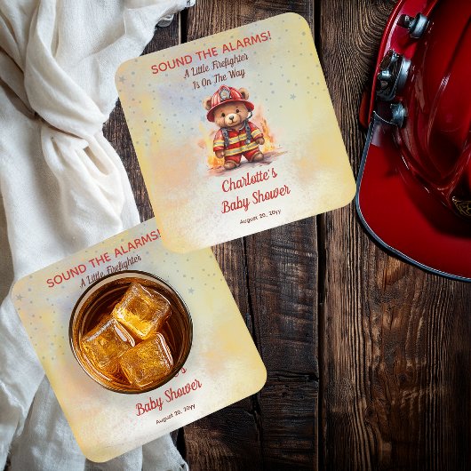 Little Firefighter Teddy Bear Baby Shower  Rechteckiger Pappuntersetzer