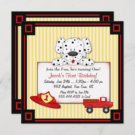 Little Fireman First Geburtstag Einladung (Vorne/Hinten)