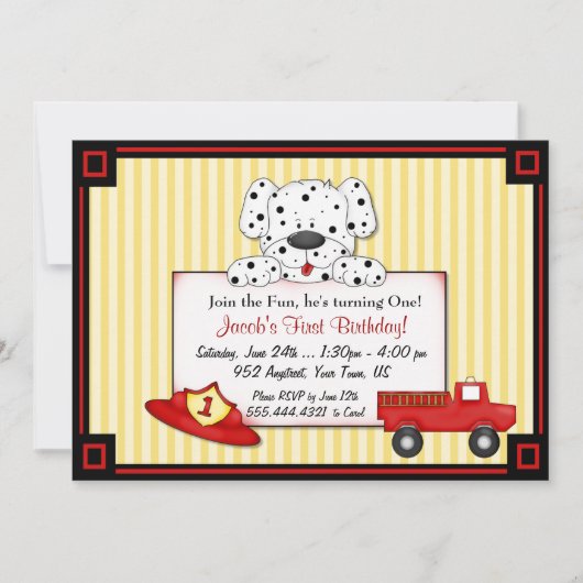 Little Fireman First Geburtstag Einladung (Vorderseite)