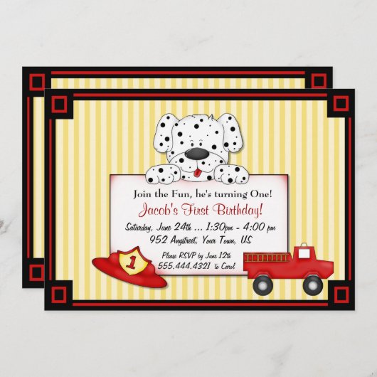 Little Fireman First Geburtstag Einladung (Vorne/Hinten)