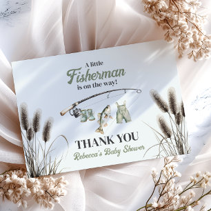 Little Fisherman Clothesline Fishing Baby Shower Dankeskarte