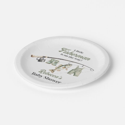 Little Fisherman Clothesline Fishing Baby Shower Pappteller (Schrägansicht)