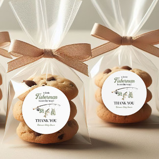 Little Fisherman Clothesline Fishing Baby Shower Runder Aufkleber