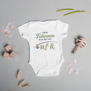 Little Fisherman Clothesline Fishing Baby Shower Strampler
