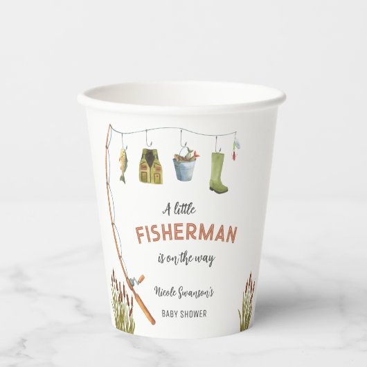 Little Fisherman Fishing Baby Shower Cups Pappbecher (Vorderseite)