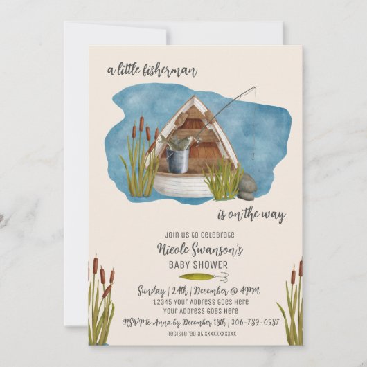 Little Fisherman Fishing Baby Shower Einladung (Vorderseite)