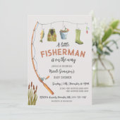 Little Fisherman Fishing Baby Shower Einladung (Stehend Vorderseite)