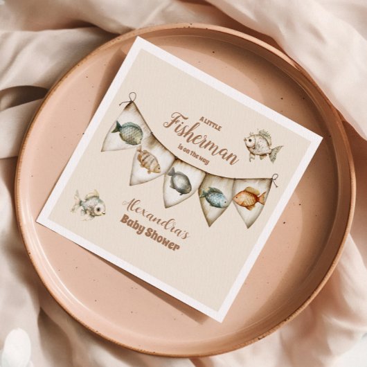 Little Fisherman Fishing Baby Shower Serviette