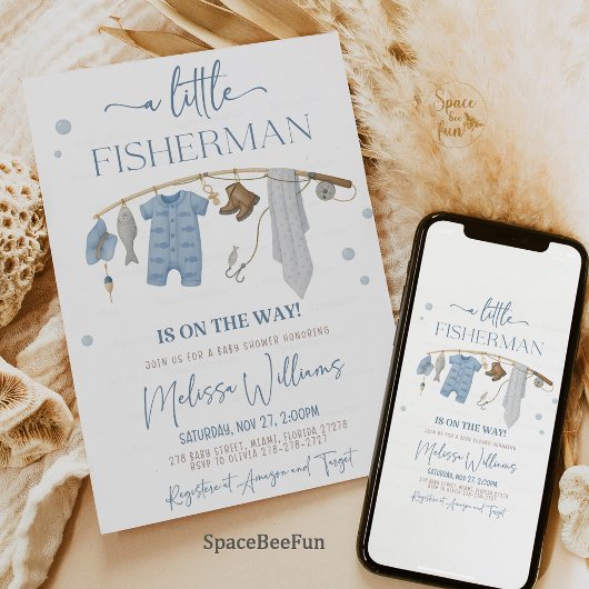 Little Fisherman Fishing Reel Baby Shower Einladung