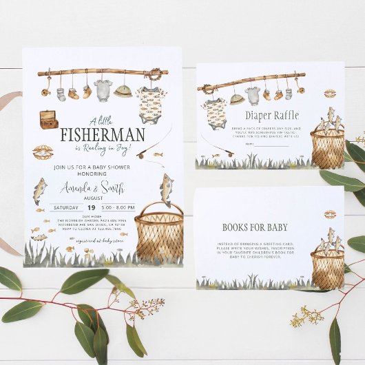 Little Fisherman Watercolor Fishing Baby Shower Einladung